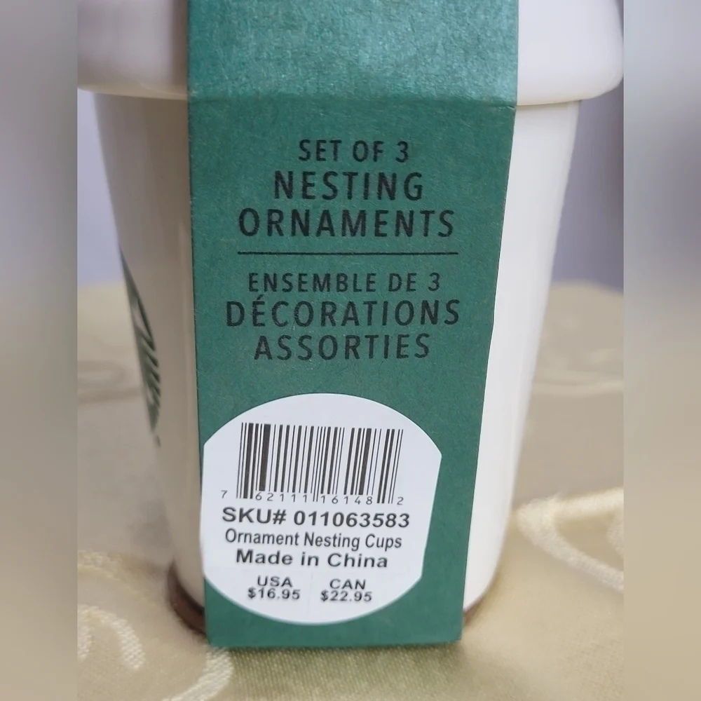 Starbucks 2016 3-Piece Ceramic Nesting Coffee Cups Ornament Set
